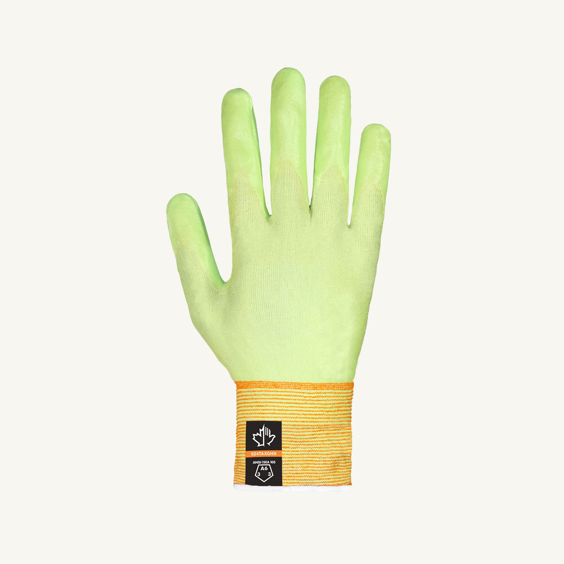 Superior Glove® Dexterity Max™ S24TAXGHN Haptica™ Foam Nitrile Coated Hi-Viz A6 Glove - back